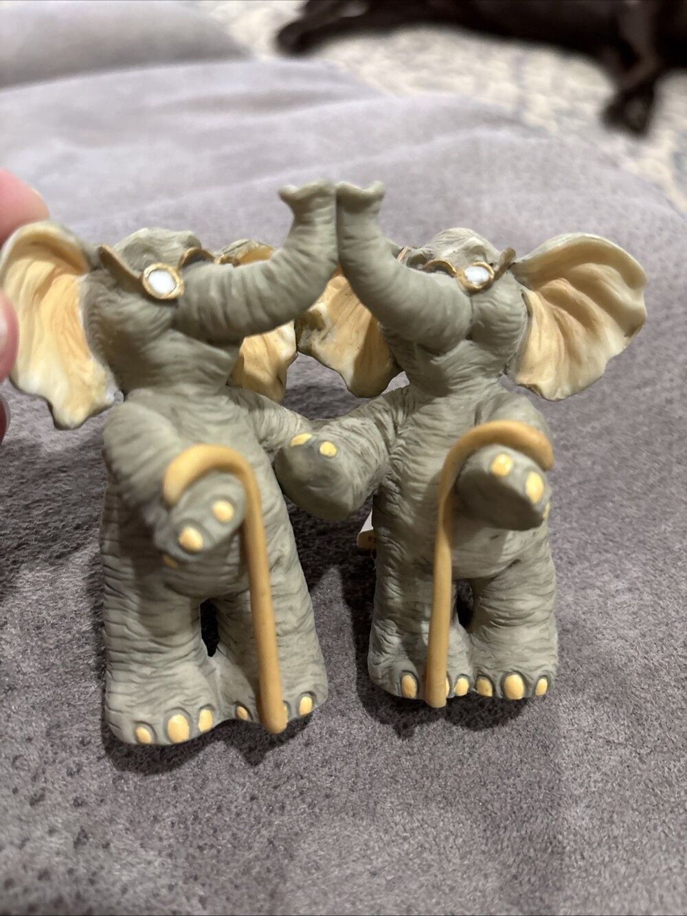 1998 Roman Inc. Forget me Knots Elephant Couple With Canes & Glasses 3” Tall